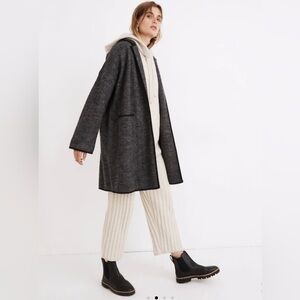 Madewell 100% Merino Wool Herringbone Courton Open Front Sweater Coat